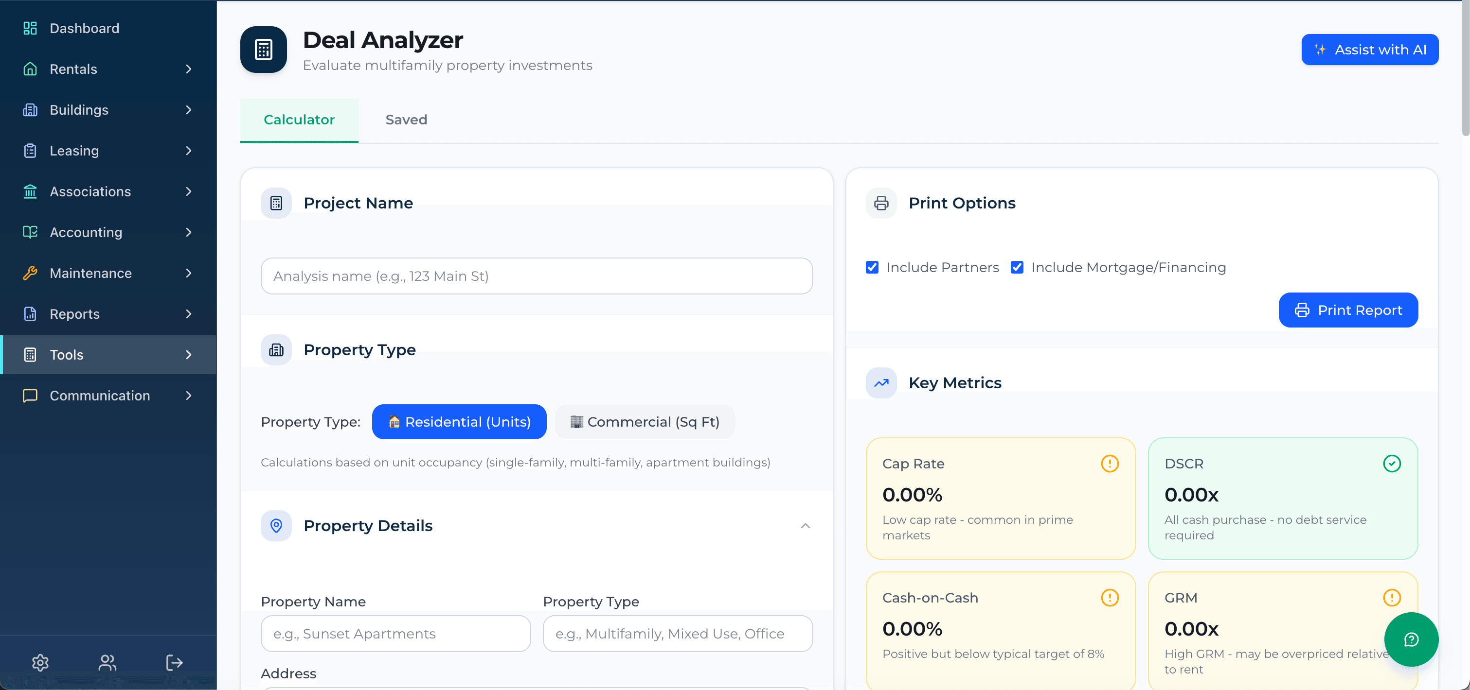 EbSpace AI Deal Analyzer with pro-forma and investment metrics