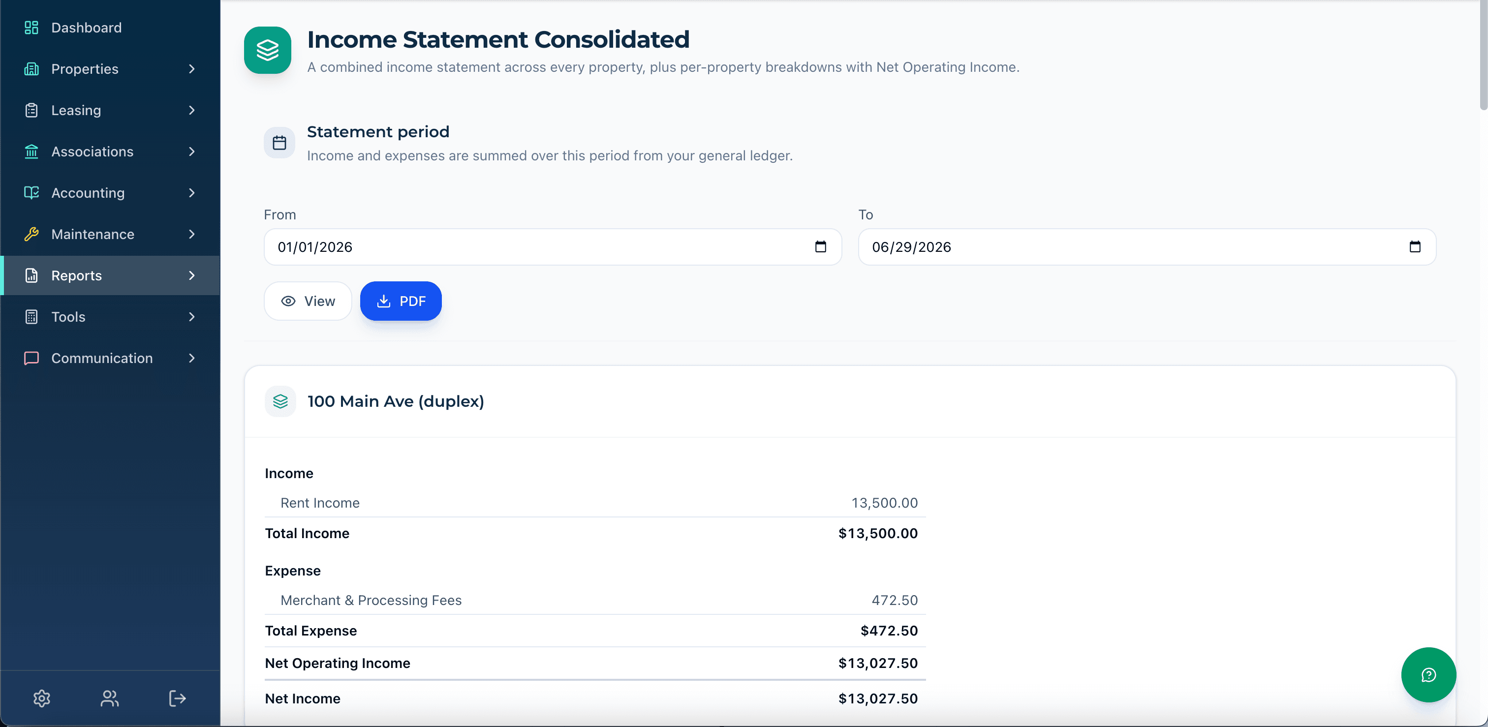 EbSpace Income Statement report